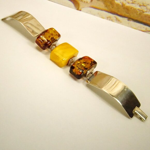 Unique Amber and 925 Silver Cuff Bracelet 6.75 - Picture 2 of 14
